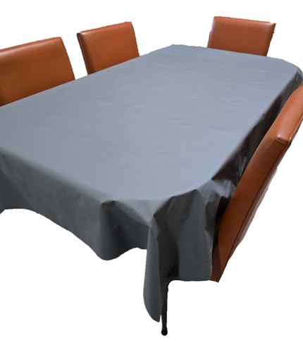 Mantel Mesa Rectangular 1.4x3.5 Impermeable Cuerina Afelpada Gris Topo