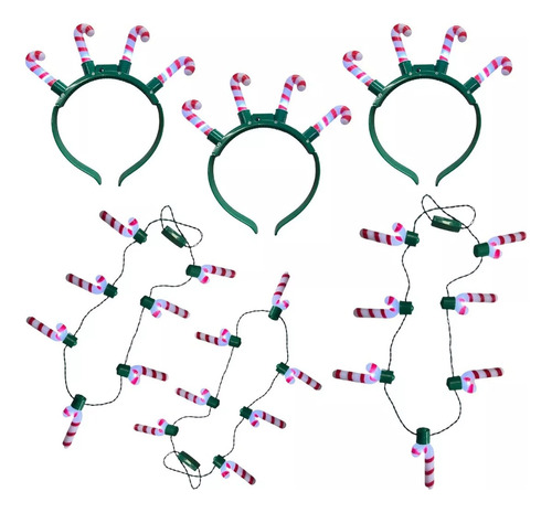 6 Diademas Y Collares Artículos De Fiesta Con Luces Navideña