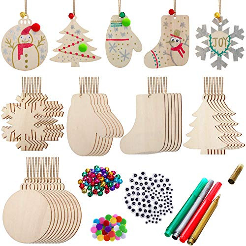 254 Pieces Wooden Christmas Ornaments Unfinished Crafts...