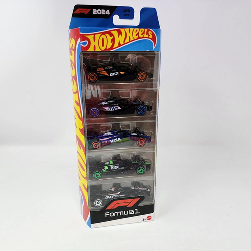 Pack 5 Formula 1 Carrinhos Miniatura Hot Wheels 1:64 Preto