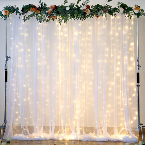 Cortina De Tul Blanco Con Luces Para Fiestas Telón De Fondo Color