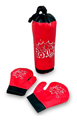 Kit De Boxe Infantil Com 2 Luvas E Saco De Pancada Cor Vermelho