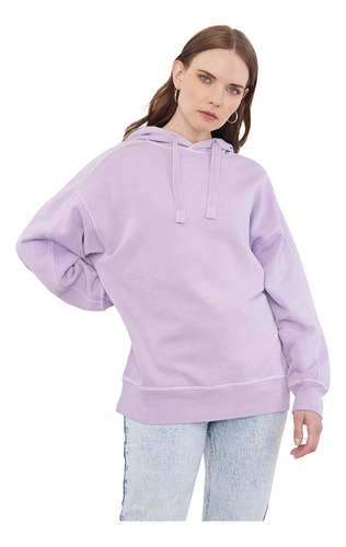 Polerón Mujer Hoodie Oversize Lila Acid Wash Corona