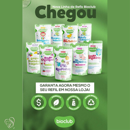 2 Refil Sabão Liquido 500ml + Sabão Lava Roupinhas Bioclub