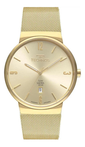 Relógio Masculino Technos Slim Safira Dourado Aço Inoxidável