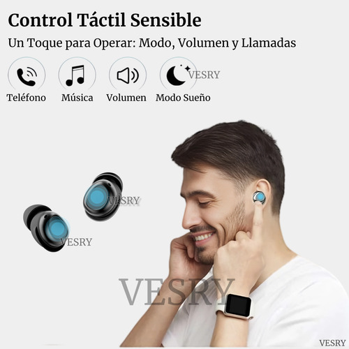 VESRY A13 Auriculares Bluetooth Inalámbricos Audífonos Manos Libres Accesorios para Celulares Iphone Android Gamer Pc Con Estuche de Carga y Reducción de Ruido Negro