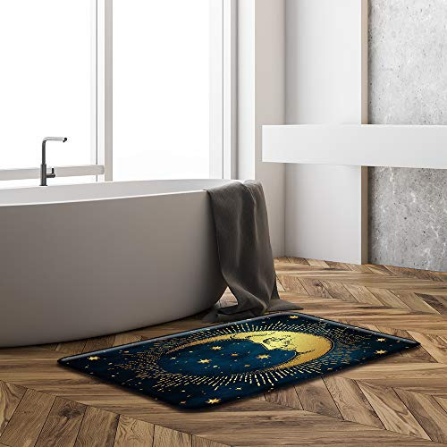 Sun Moon Bath Mat, Abstract Yellow Sun Moon And Stars Bath R