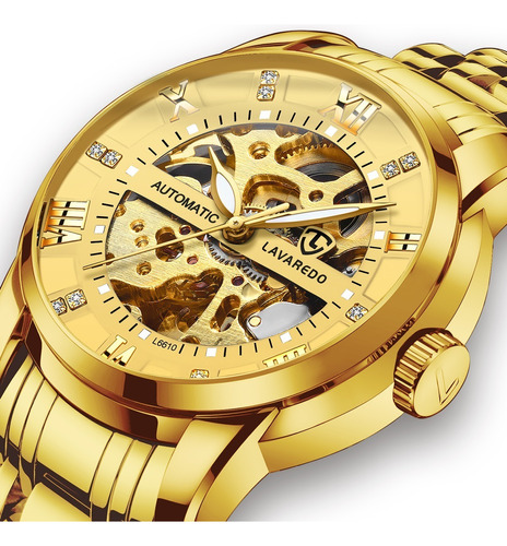 Reloj Automático Ben Nevis Esqueleto Acero Inoxidab Impermeable Y Luminoso Para Hombre Correa Dorado