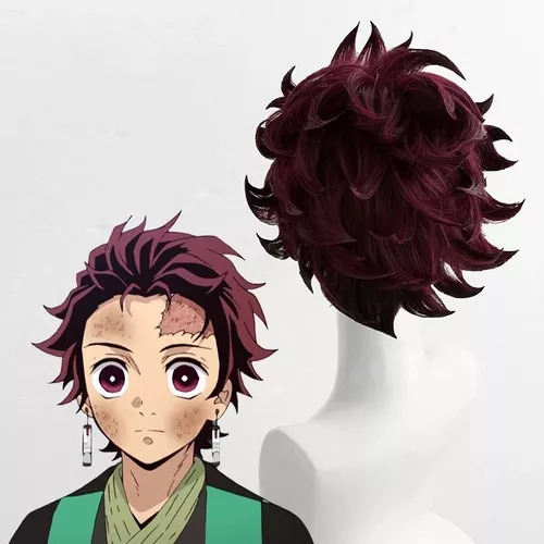 Peluca De Tanjiro Kamado Demon Slayer Con Aretes