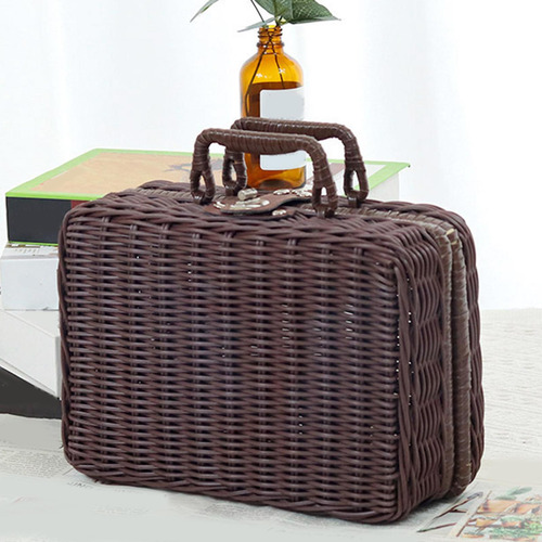 Maleta De Mimbre De Plástico Retro,caja De Maleta S Marrón