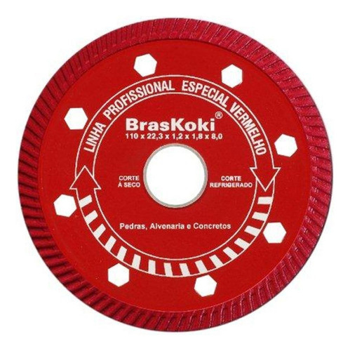 Disco Diamantado Braskoki 110mm Turbo Jet Vermelho Seco Agua