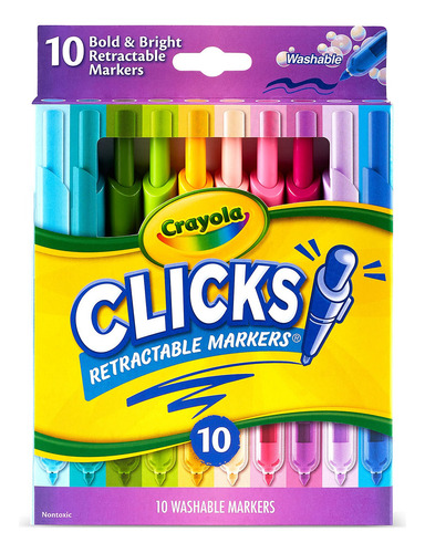 Marcadores Lavables Crayola Clicks, Pontas Retrateis, 10 Cor
