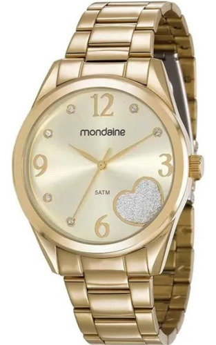 Relógio Mondaine Feminino Dourado Glitter Garantia Nfe