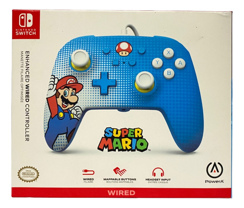 Control Alambrico Mario Bros Color Azul Para Nintendo Switch