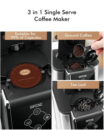 Cafetera 3 En 1 Cápsulas Café Molido Té 6-12 Onzas Negra