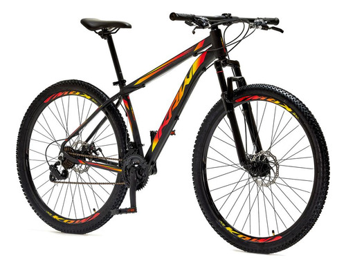 Bicicleta Aro 29 Krw Alumínio 24vel Freio Disco Suspensão S1 Cor Preto/Amarelo e Vermelho