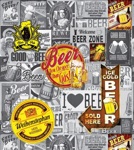 Imagem 2 de 4 de Papel De Parede Adesivo Casual Beer Envelhecido 310x58cm