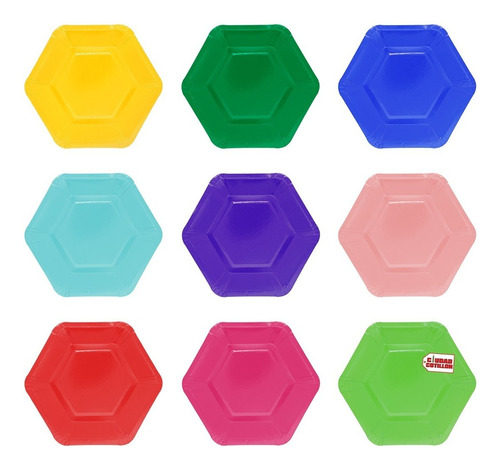 Plato Hexagonal Colores 17 Cm X6 Descartables - Cc Color Fucsia