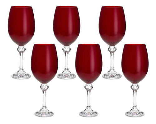 Set de 6 copas de agua y vino, 450 ml, color rojo rubí