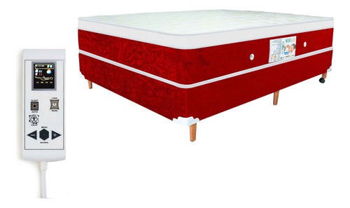 Cama Box E Colchão Magnético Infravermelho Massageador Casal Cor Vermelho