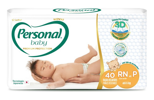 Personal Baby Premium Protection - Tam: Rn/p Com 40 Fraldas Tamanho Recém-nascido (RN)