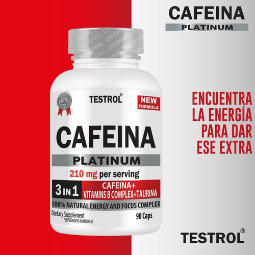 Cafeína 210 Mg | Testrol | Platinum | 90 Caps Sabor Sin sabor