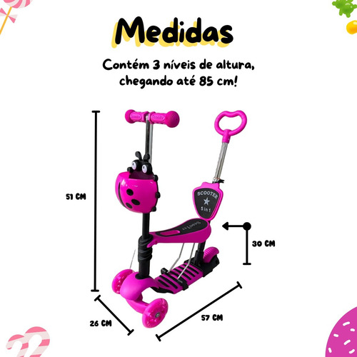 Patinete Joaninha Infantil Assento Empurrador Ajustavel