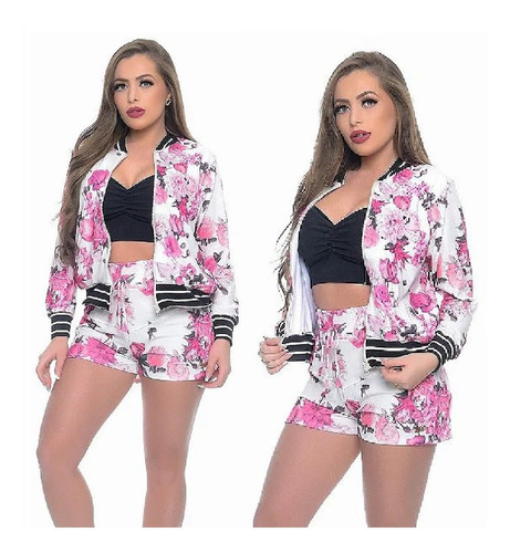 Casaco Jaqueta Blusa Branca E Rosa Floral Nathalia Freitas