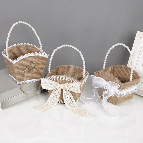 Burlap Boda Flower Girl Basknot, Suministros De Fiesta