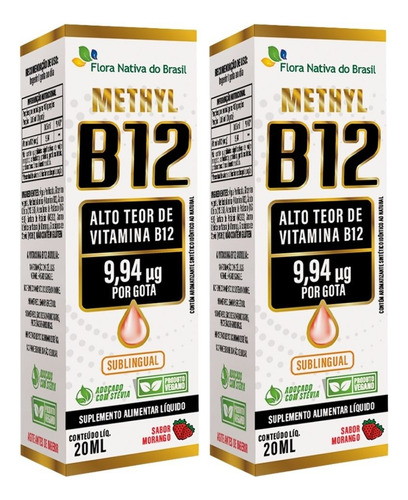 Kit 2x Vitamina B12 Sublingual (metilcobalamina) 9,94 Mcg Sabor Morango