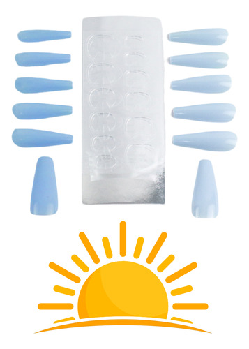 Kit Uñas Postizas Sun Change Presson Cambia Color 12 Piezas Celeste/cielo Larga