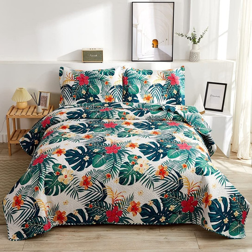 Ropa De Cama De Verano Tropical Verdes Hojas De Palma F...