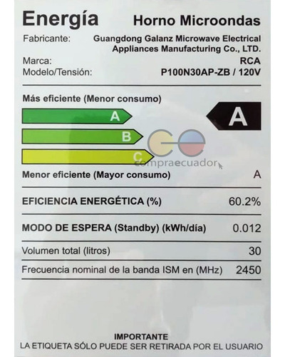 Rca Horno Microondas 30 Litros 1.1 Pies 1000w Temporizador