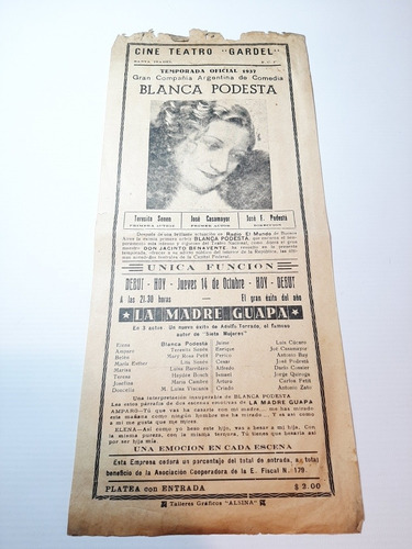 Poster Rosario Teatro Gardel 1937 B Podesta Original Ro 1350