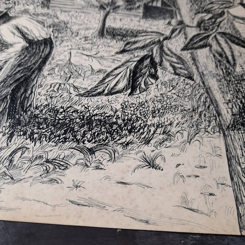Imagem 7 de 8 de Pintura Desenho Bico De Pena Nanquim Antigo Sem Moldura