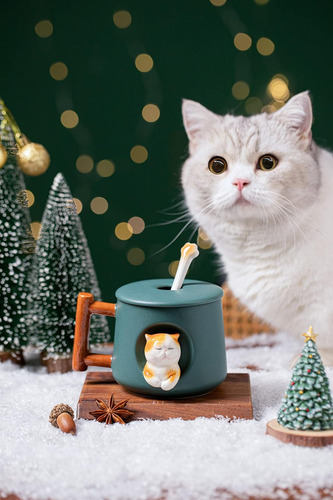 Adorable Taza De Cerámica Con Forma De Gato En 3d De Dihoclu