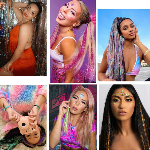 12 Extensiones De Cabello De Oropel Con Clip De Oropel Con P