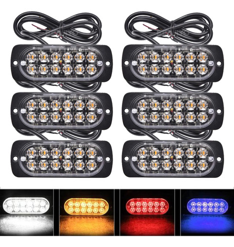 6 Luces Strobo 12smd Baliza Emergencia 12v 24v Auto Camion