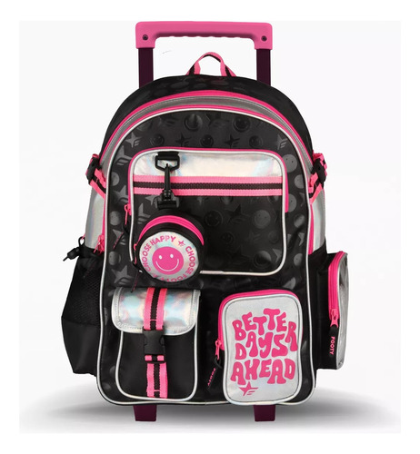 Mochila escolar Footy Big Kids F1051 color negro/fucsia diseño multi pocket