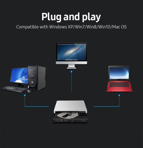 Grabador Portátil De Blu-ray/dvd/cd Usb 3.0 Para Pc Y Portát