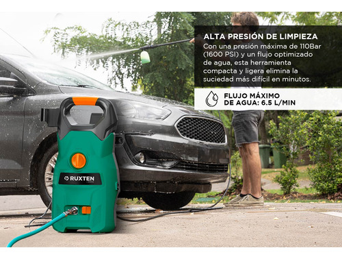Hidrolavadora Electrica 1400 W Alta Presion Gadnic 110 Bar Color Verde