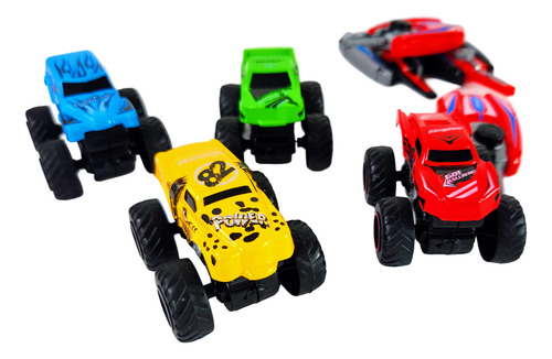 Pack 4 Autos Monster Con Lanzador Divertidos Set Autos Locos