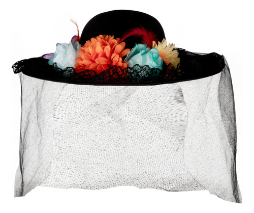 Sombrero De Catrina Negro Con Flores Colores Para Disfraz