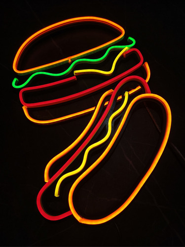 Combo Cartel Hamburguesa Pancho Papas Fritas Neon Led