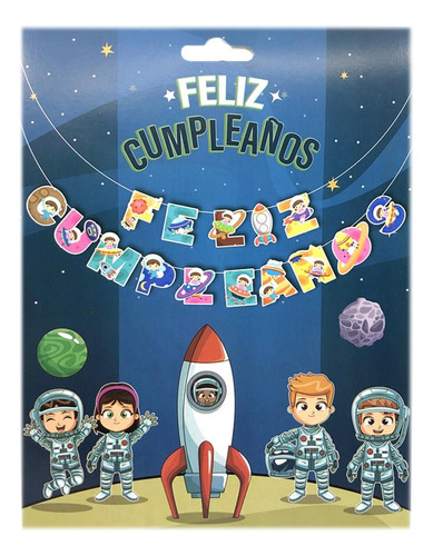 Banderin Cartel Feliz Cumpleaños Espacio Astronauta Deco