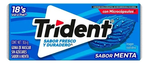2 Pza Goma De Mascar Trident Sin AzĂșcar Sabor A Menta 18 Pza
