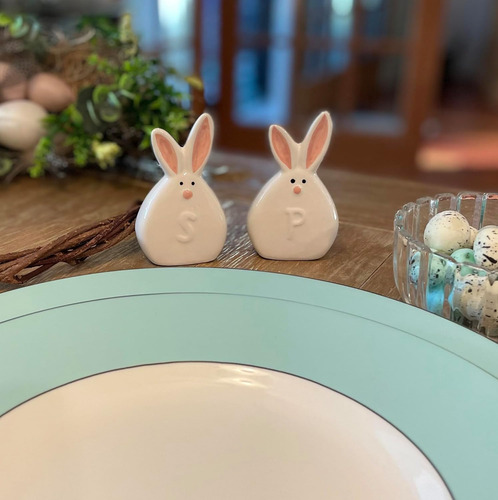 Juego De Salero Y Pimentero De Cerámica De Conejo De Pascua,