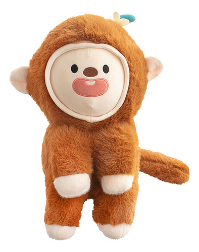 Changuito De Peluche Doble Expresión Suave Y Esponjoso 31cm Color Marrón