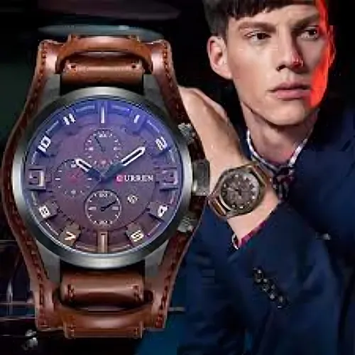 Reloj Curren Grande Hombre Elegante Eco Cuero Calendario Color de la correa Café