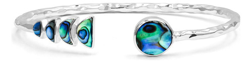Brazalete Con Concha De Abulón En Fase Lunar En Plata De Ley Color Azul Diámetro 17.7 Cm Largo 17.7 Cm